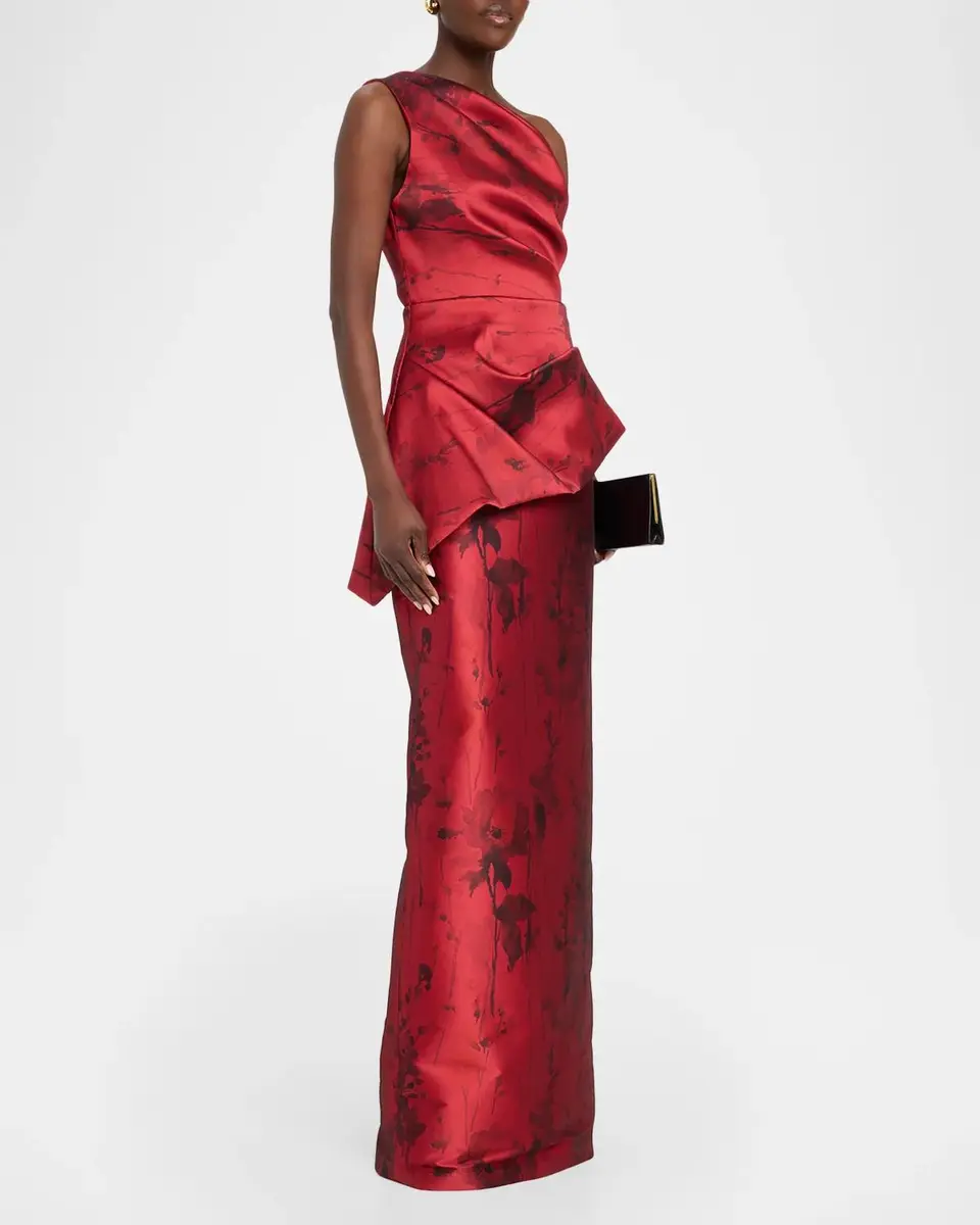 Rickie Freeman for Teri Jon Satin Floral One-Shoulder Gown | Thumbnail 4 Rickie Freeman for Teri Jon Satin Floral One-Shoulder Gown | Thumbnail 4