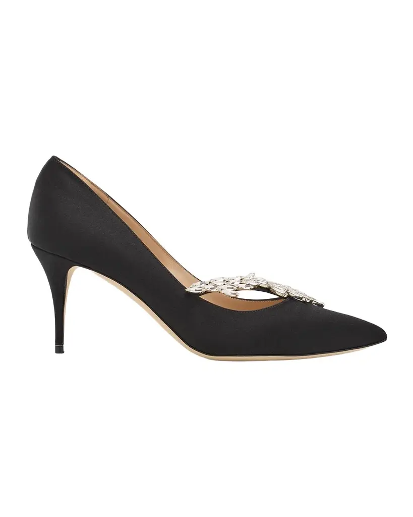 Manolo Blahnik Nadira Jeweled Satin 70mm Pumps