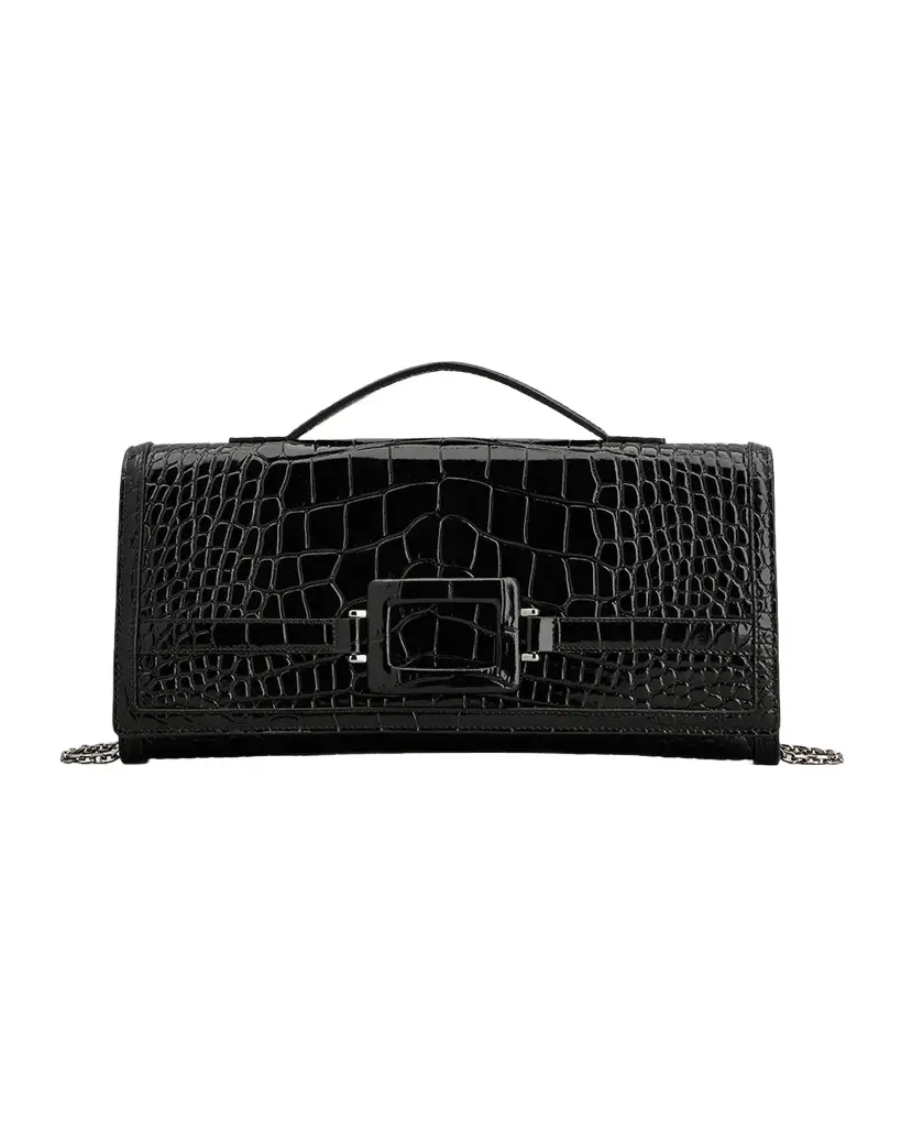 Roger Vivier Belle Vivier Croc-Embossed Leather Clutch Bag