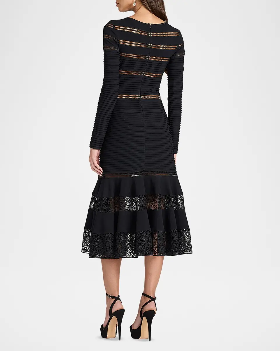 Tadashi Shoji Ribbed Lace-Inset Midi Dress | Thumbnail 3 Tadashi Shoji Ribbed Lace-Inset Midi Dress | Thumbnail 3