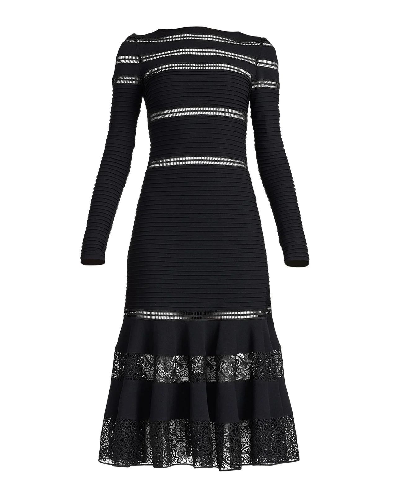 Ribbed Lace-Inset Midi Dress Ribbed Lace-Inset Midi Dress
