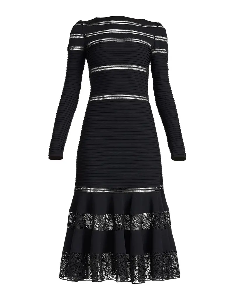 Ribbed Lace-Inset Midi Dress Ribbed Lace-Inset Midi Dress