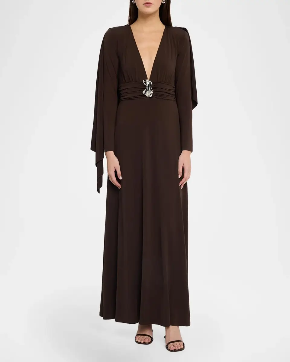 Kate Barton Aura Plunging Cape Jersey Maxi Dress | Thumbnail 2 Kate Barton Aura Plunging Cape Jersey Maxi Dress | Thumbnail 2