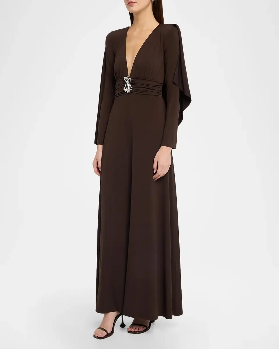 Kate Barton Aura Plunging Cape Jersey Maxi Dress | Thumbnail 4 Kate Barton Aura Plunging Cape Jersey Maxi Dress | Thumbnail 4