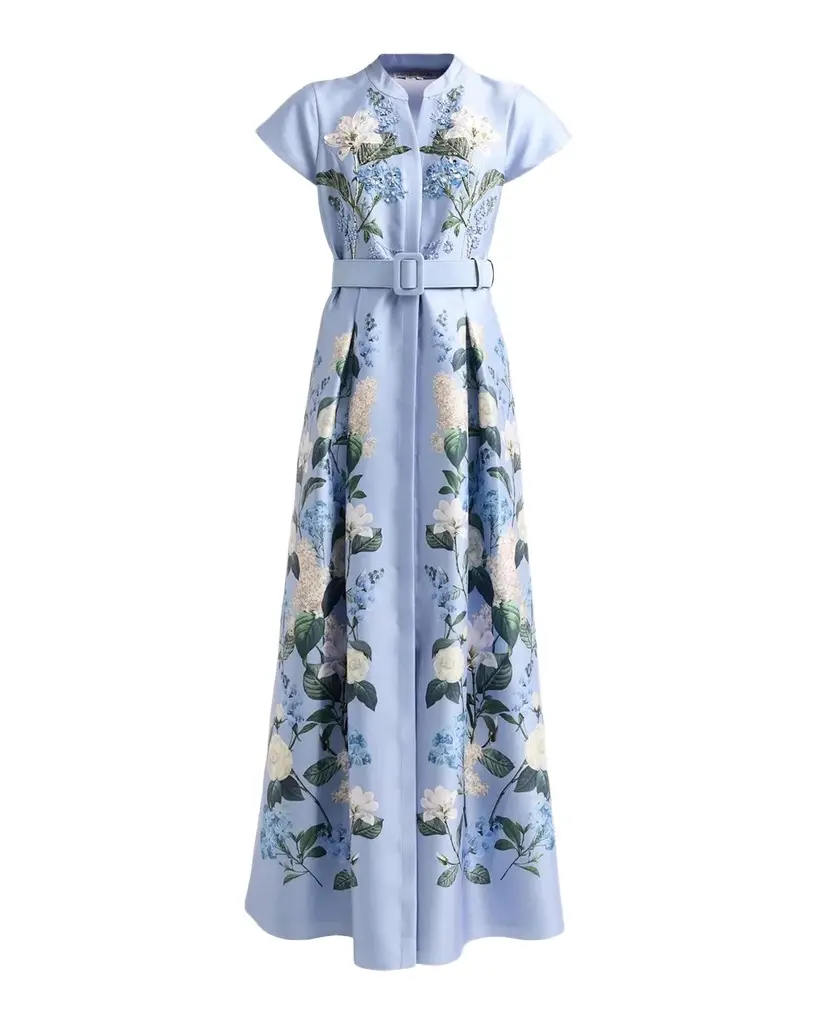 Marta Beaded Floral Belted Shirtwaist Gown Marta Beaded Floral Belted Shirtwaist Gown