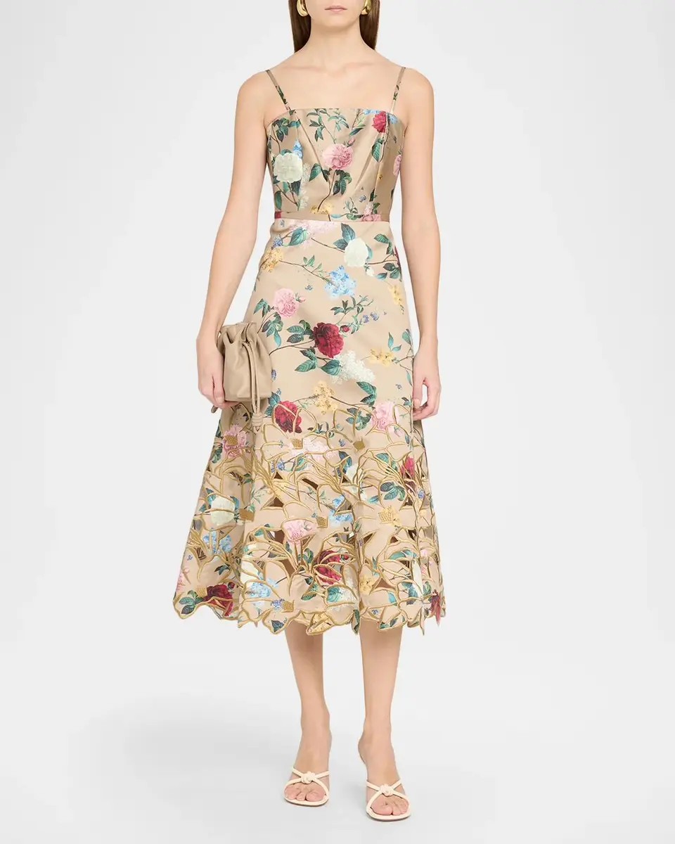 SACHIN & BABI Estea Embroidered Floral-Print Midi Dress | Thumbnail 2