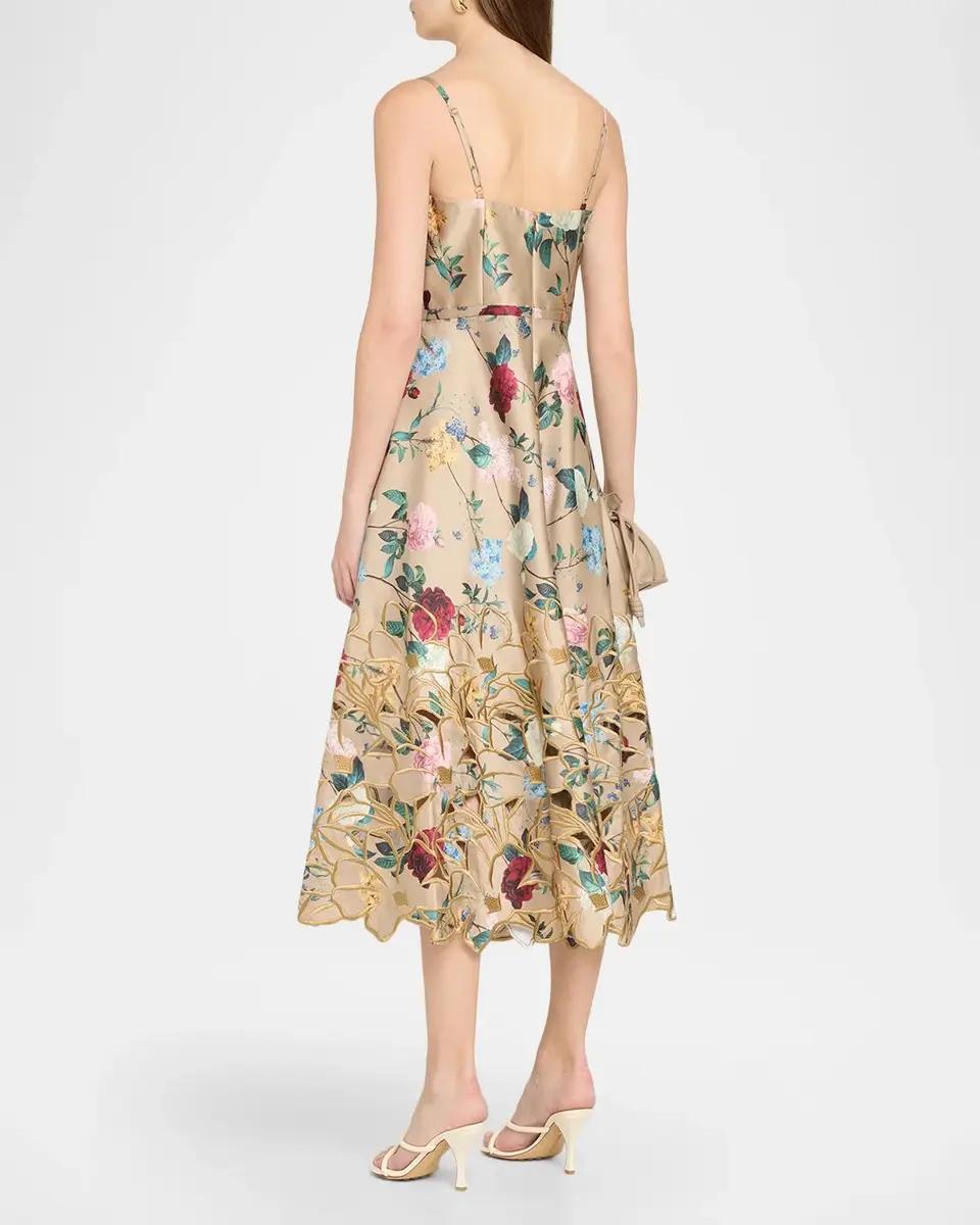 SACHIN & BABI Estea Embroidered Floral-Print Midi Dress | Thumbnail 3