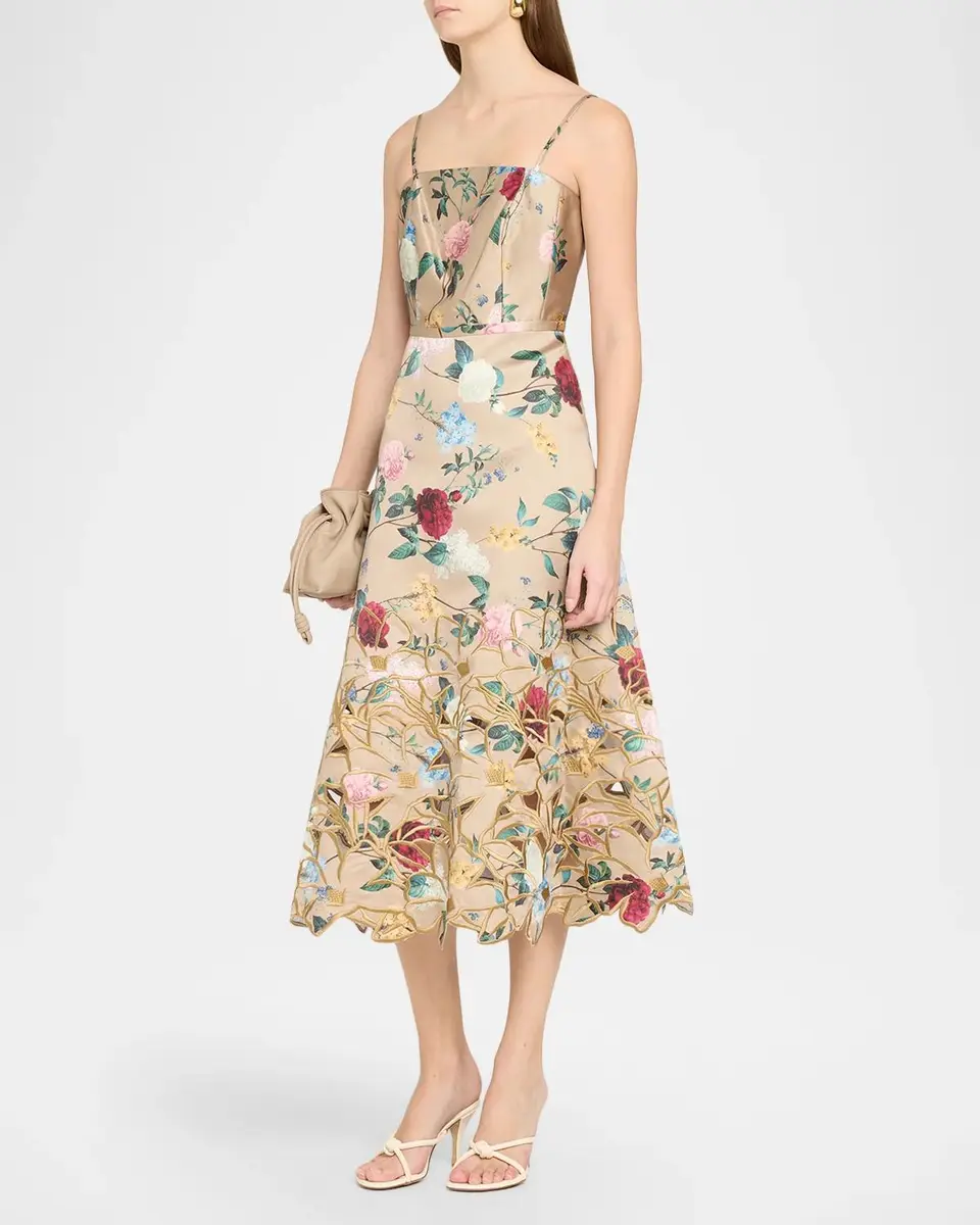 SACHIN & BABI Estea Embroidered Floral-Print Midi Dress | Thumbnail 4
