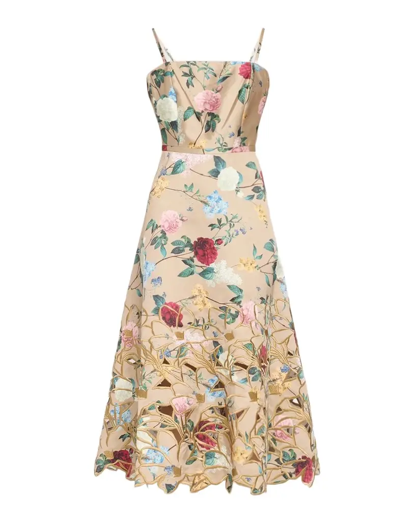 Estea Embroidered Floral-Print Midi Dress Estea Embroidered Floral-Print Midi Dress