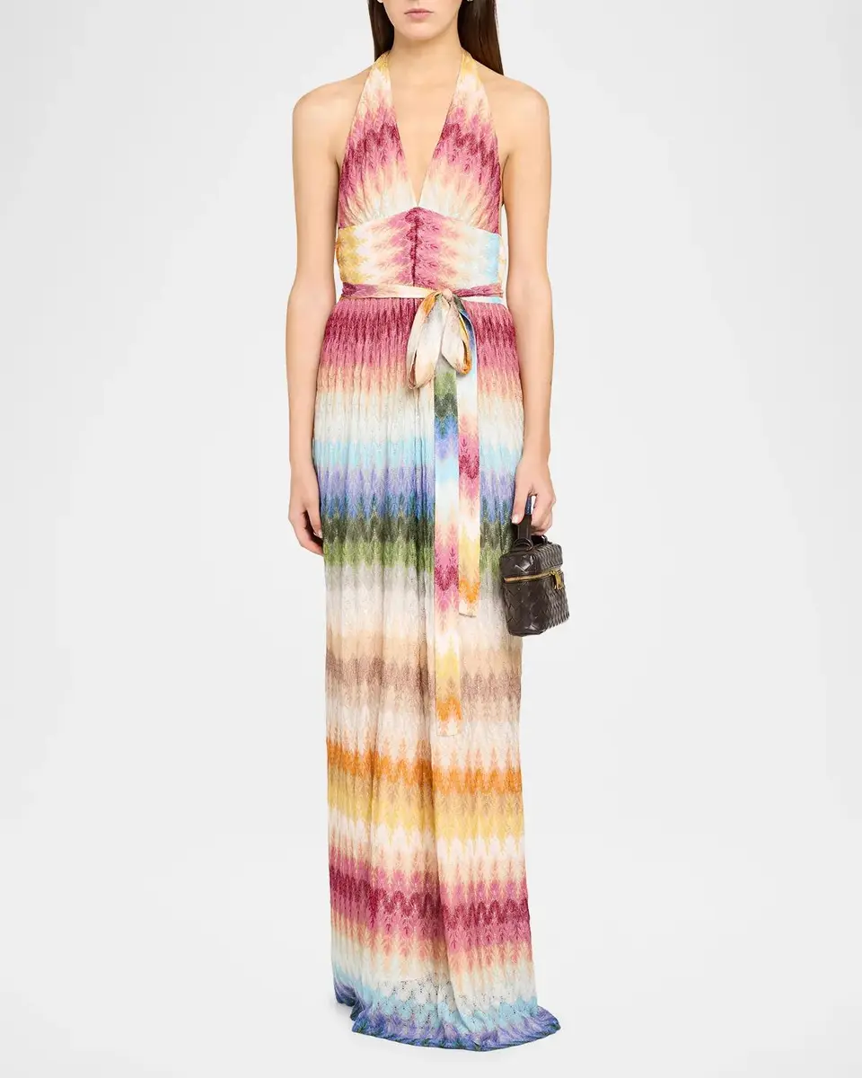 Missoni Metallic Zigzag Plunging Halter Maxi Dress | Thumbnail 2