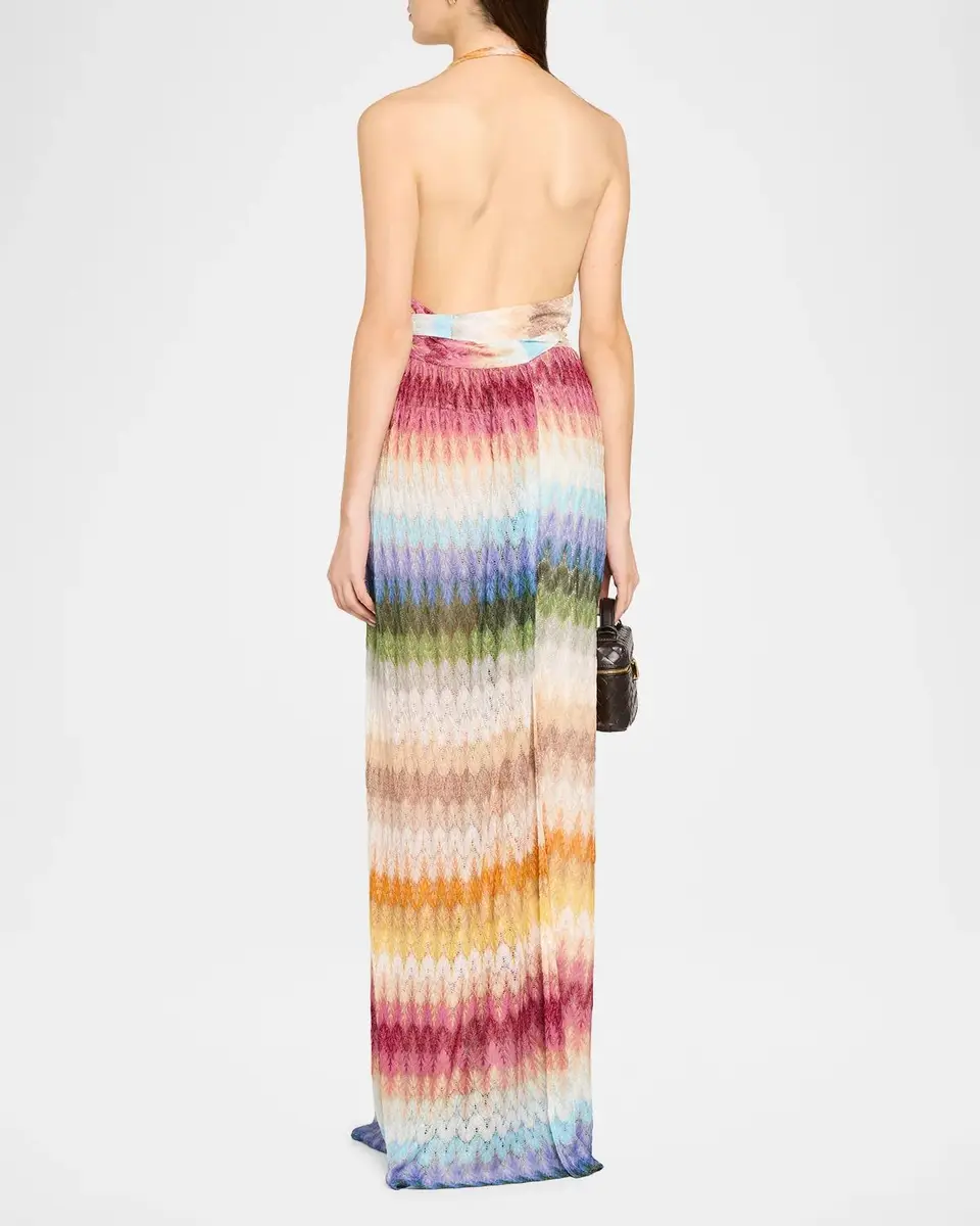 Missoni Metallic Zigzag Plunging Halter Maxi Dress | Thumbnail 3