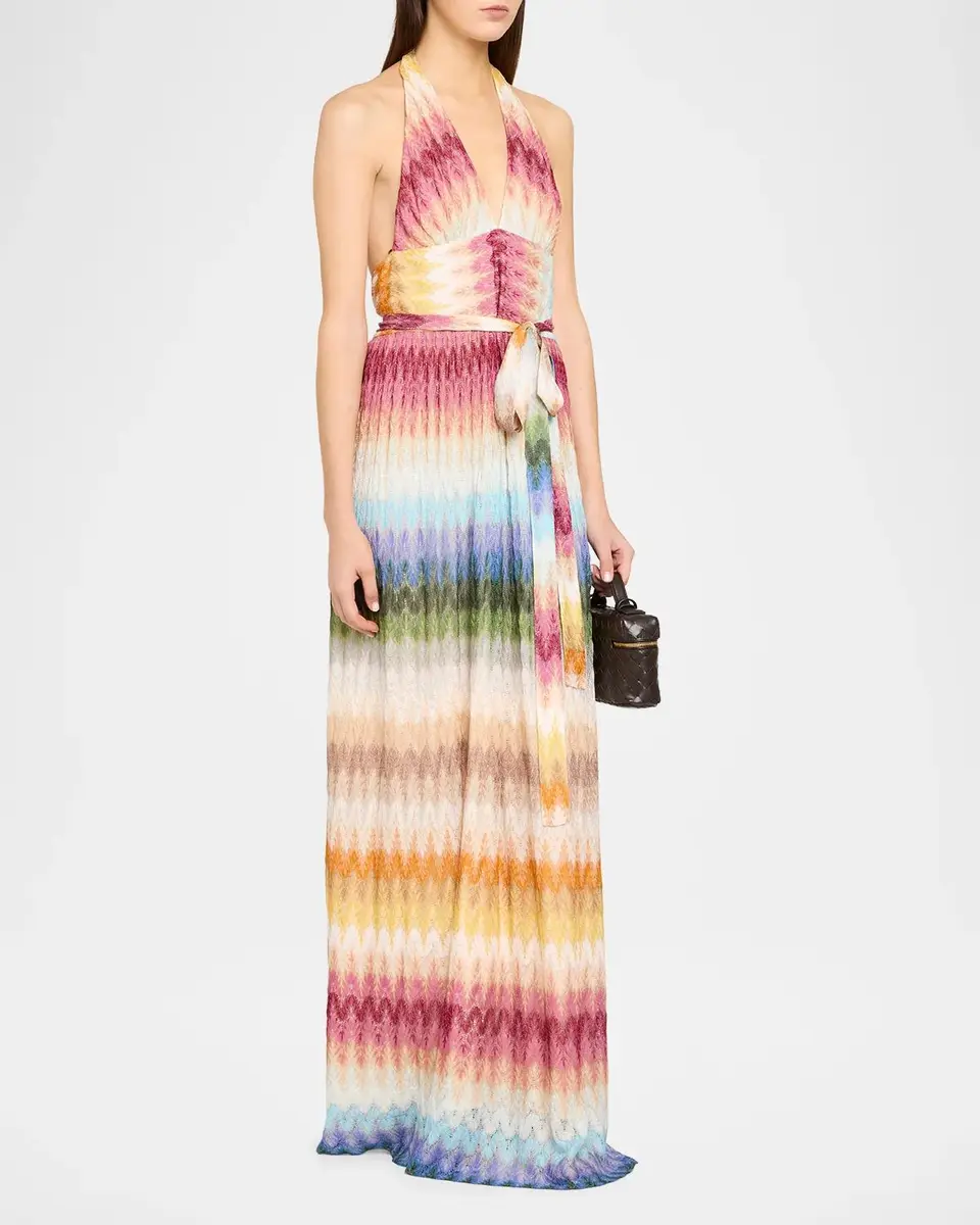 Missoni Metallic Zigzag Plunging Halter Maxi Dress | Thumbnail 4