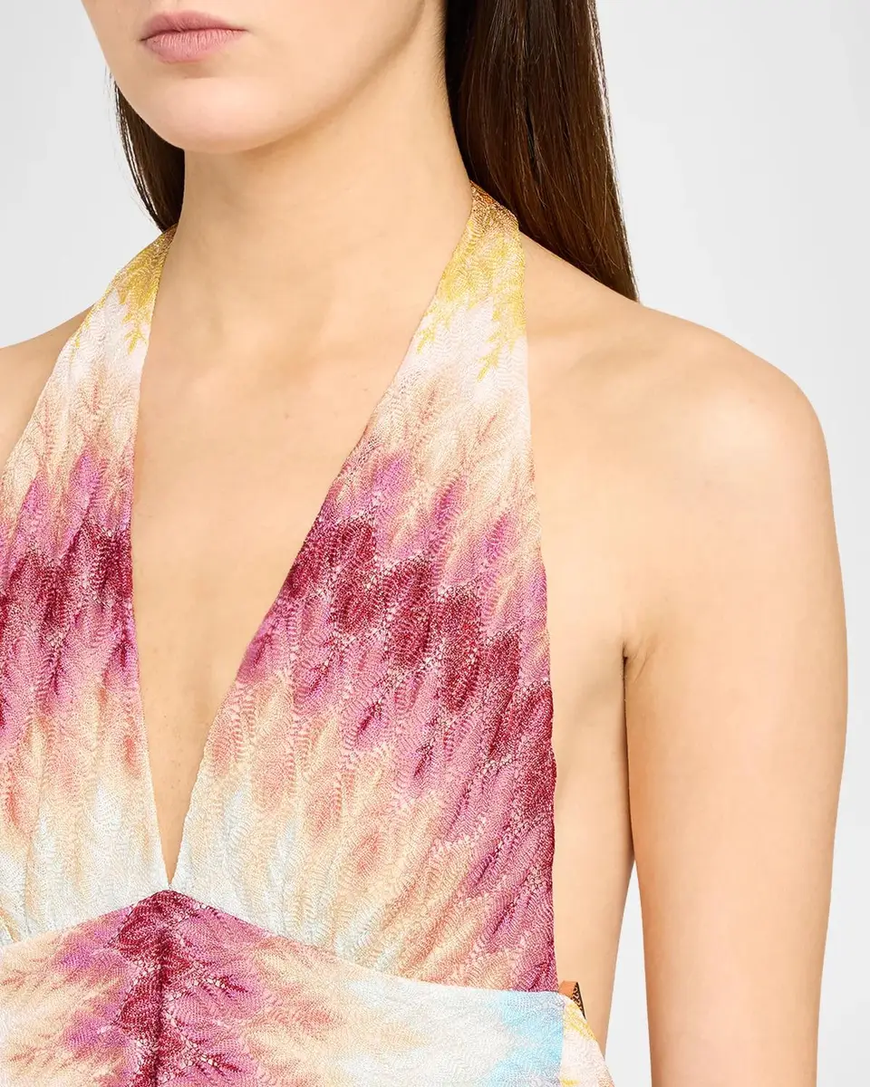 Missoni Metallic Zigzag Plunging Halter Maxi Dress | Thumbnail 5