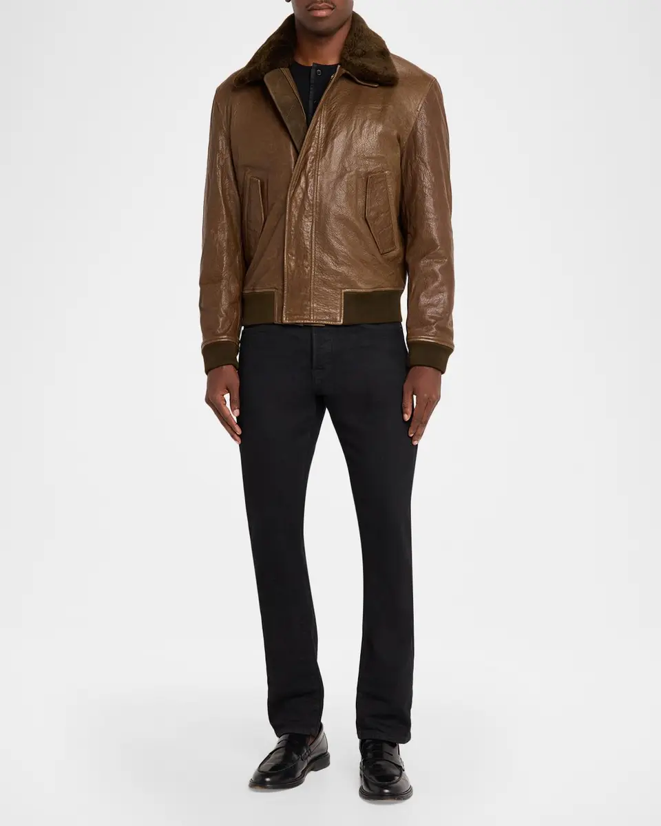 Simkhai Men's Anderson Shearling-Collar Leather Jacket | Thumbnail 2 Simkhai Men's Anderson Shearling-Collar Leather Jacket | Thumbnail 2