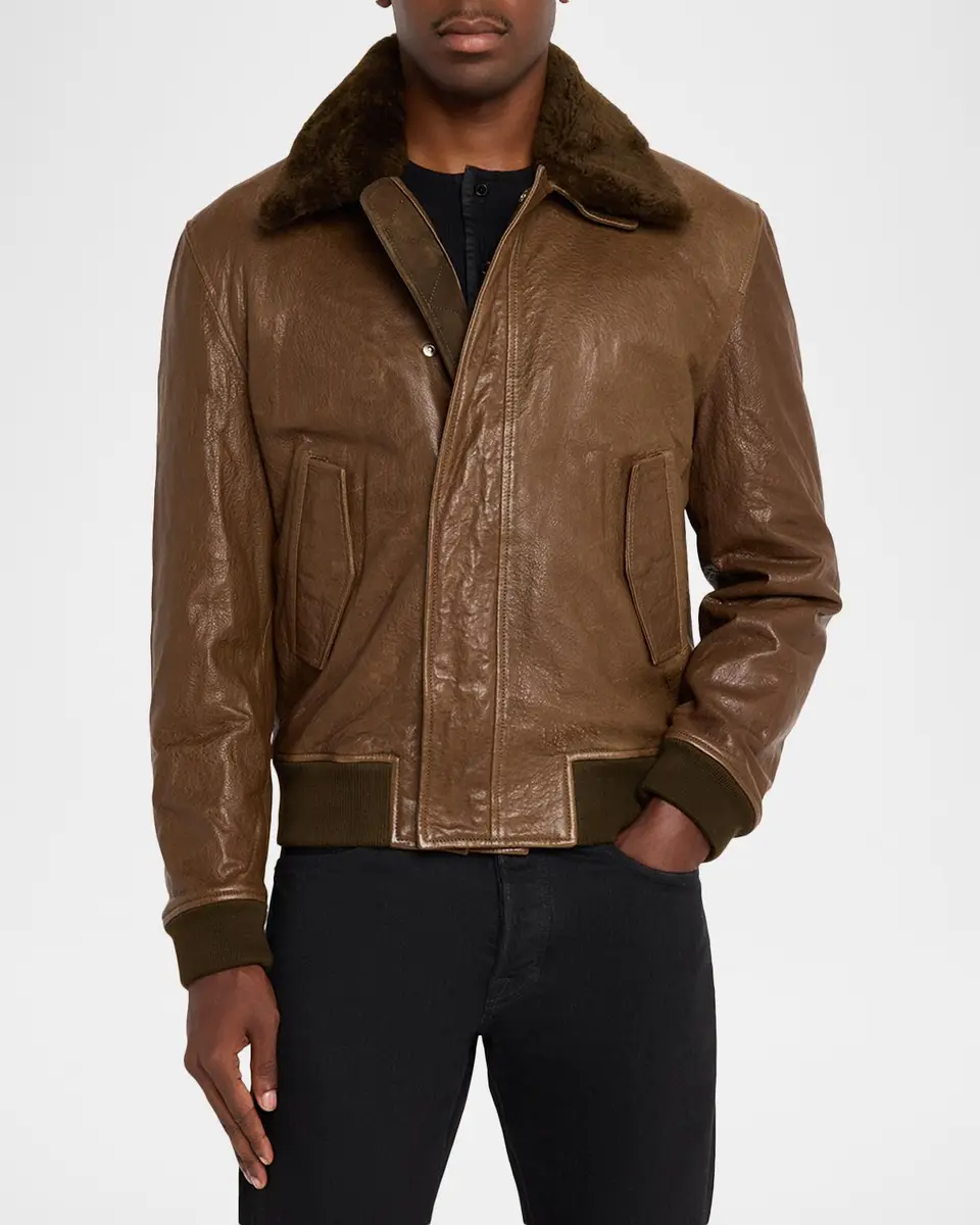 Simkhai Men's Anderson Shearling-Collar Leather Jacket | Thumbnail 4 Simkhai Men's Anderson Shearling-Collar Leather Jacket | Thumbnail 4