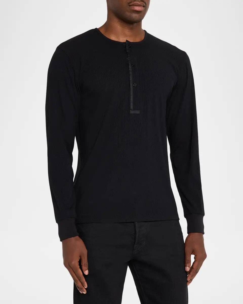 Simkhai Men's Jay Ribbed Long-Sleeve Henley T-Shirt | Thumbnail 4 Simkhai Men's Jay Ribbed Long-Sleeve Henley T-Shirt | Thumbnail 4