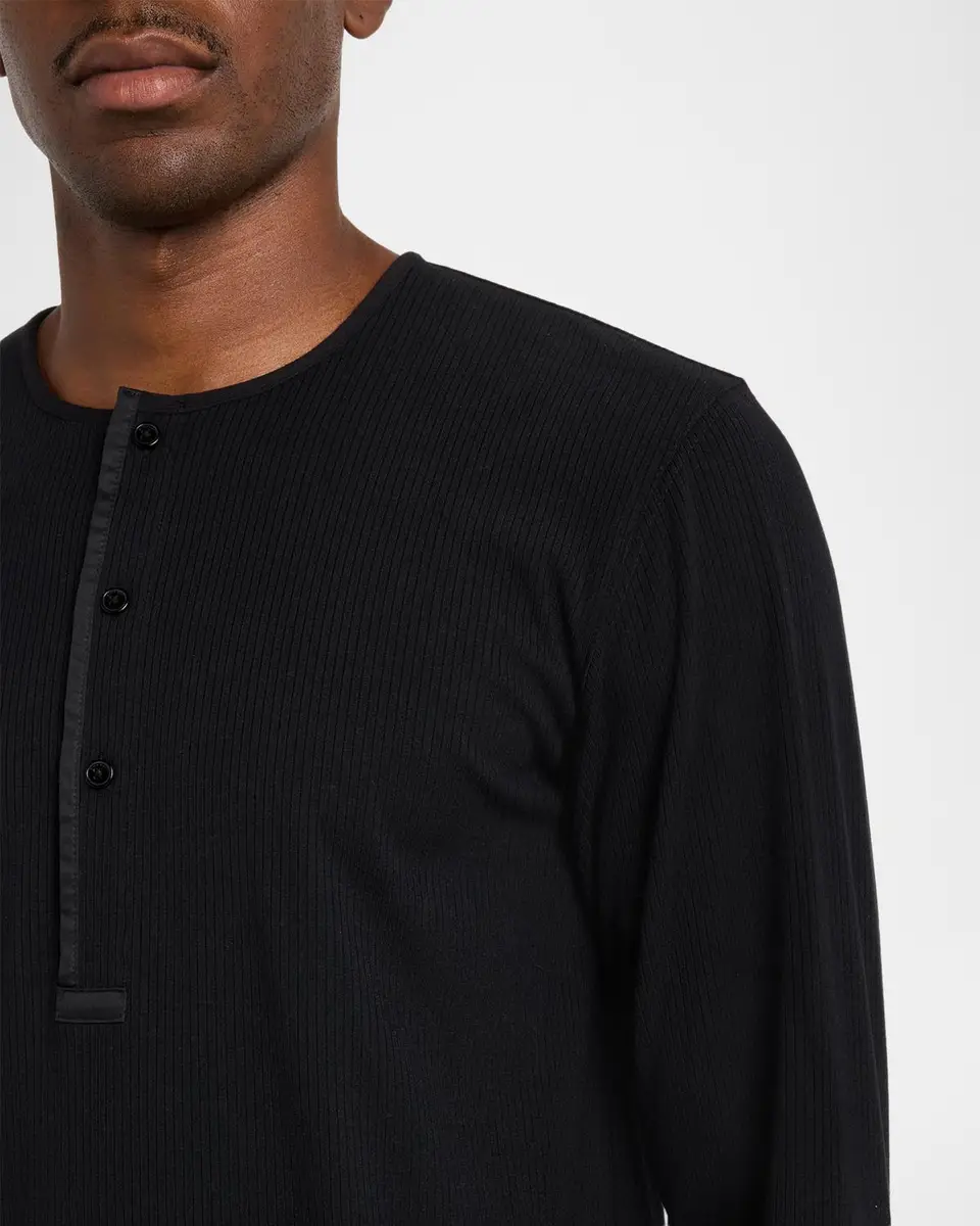Simkhai Men's Jay Ribbed Long-Sleeve Henley T-Shirt | Thumbnail 5 Simkhai Men's Jay Ribbed Long-Sleeve Henley T-Shirt | Thumbnail 5