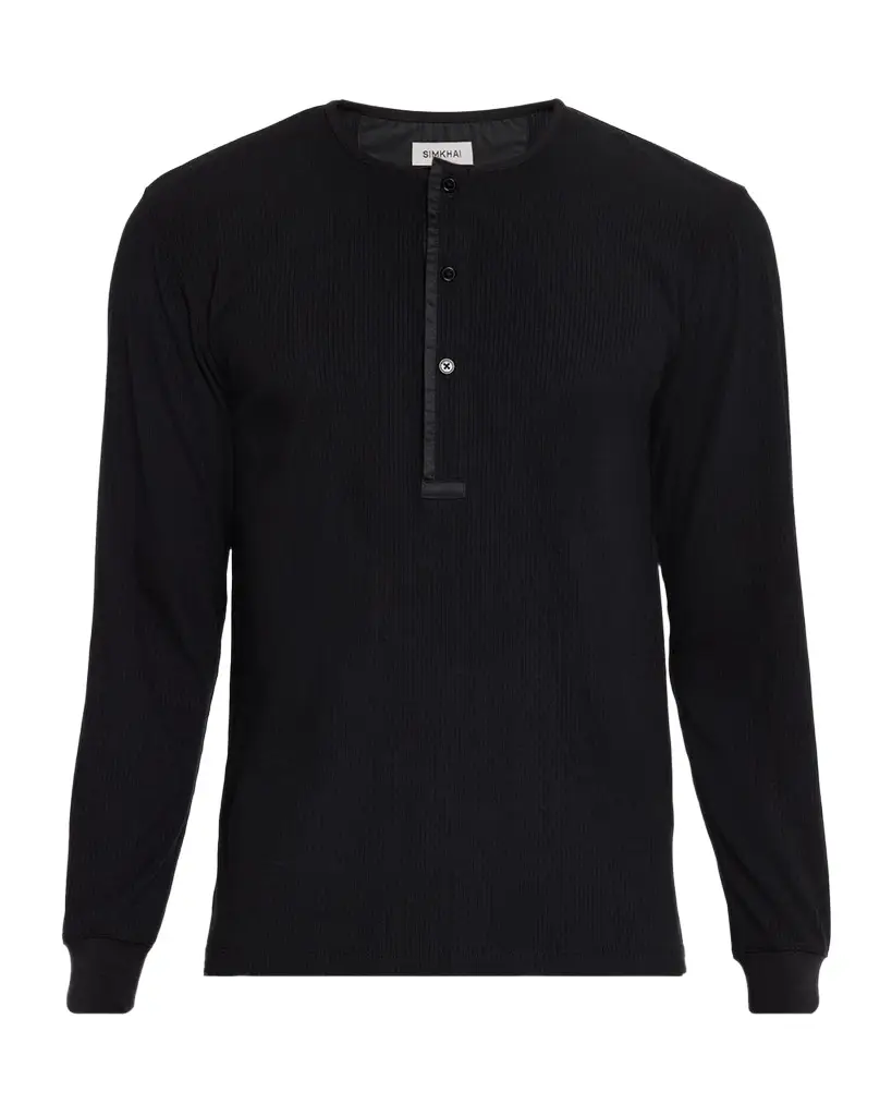 Simkhai Men's Jay Ribbed Long-Sleeve Henley T-Shirt