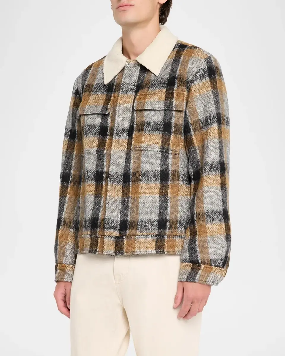 Simkhai Men's Ford Brushed Plaid Trucker Jacket | Thumbnail 4 Simkhai Men's Ford Brushed Plaid Trucker Jacket | Thumbnail 4