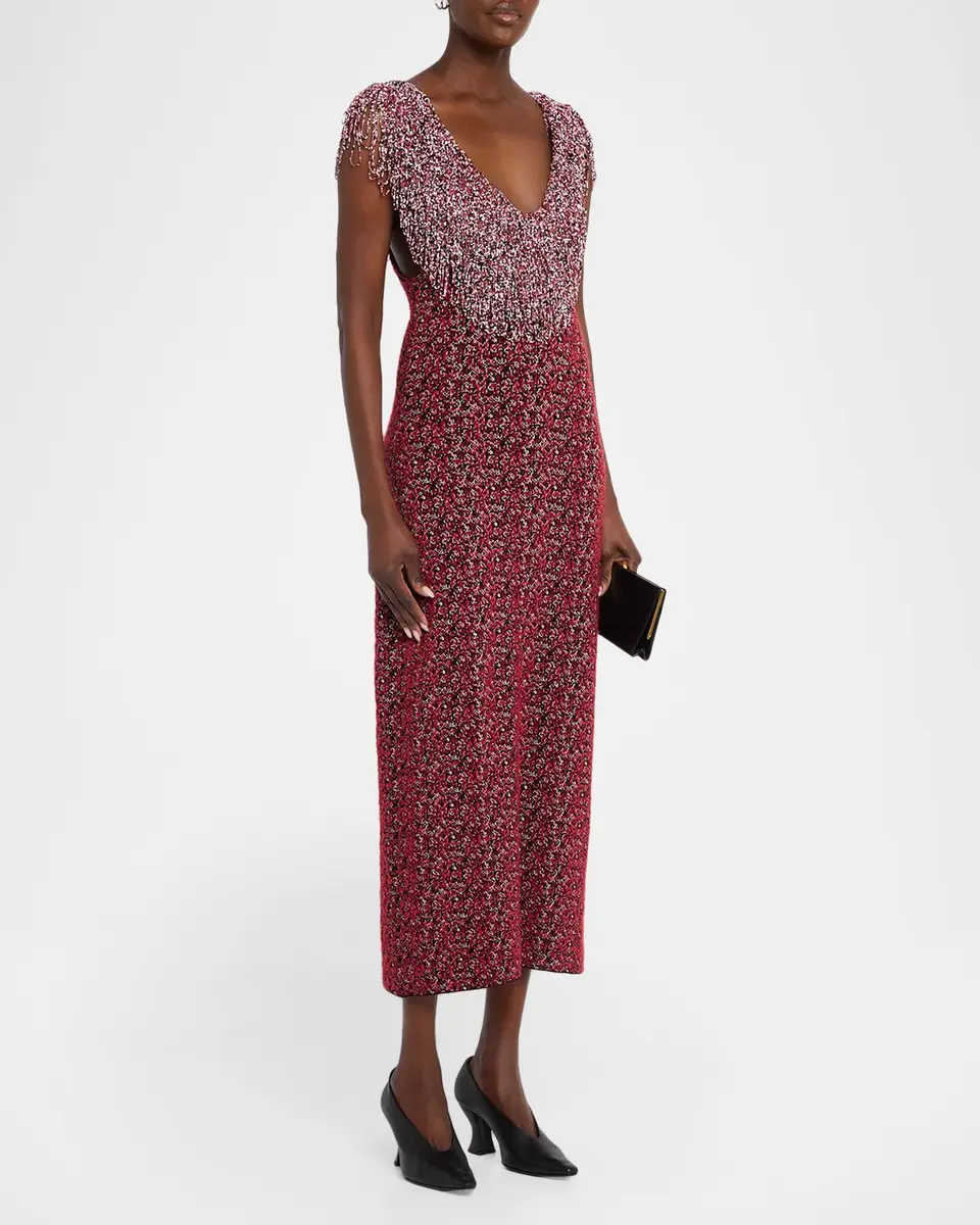 Brandon Maxwell Amara Beaded Sheath Midi Dress | Thumbnail 4