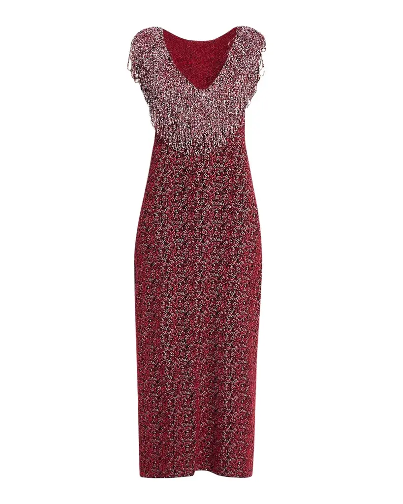 Brandon Maxwell Amara Beaded Sheath Midi Dress