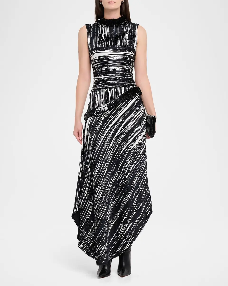 Brandon Maxwell Fiora Sequin-Trim Asymmetric Maxi Dress | Thumbnail 2 Brandon Maxwell Fiora Sequin-Trim Asymmetric Maxi Dress | Thumbnail 2