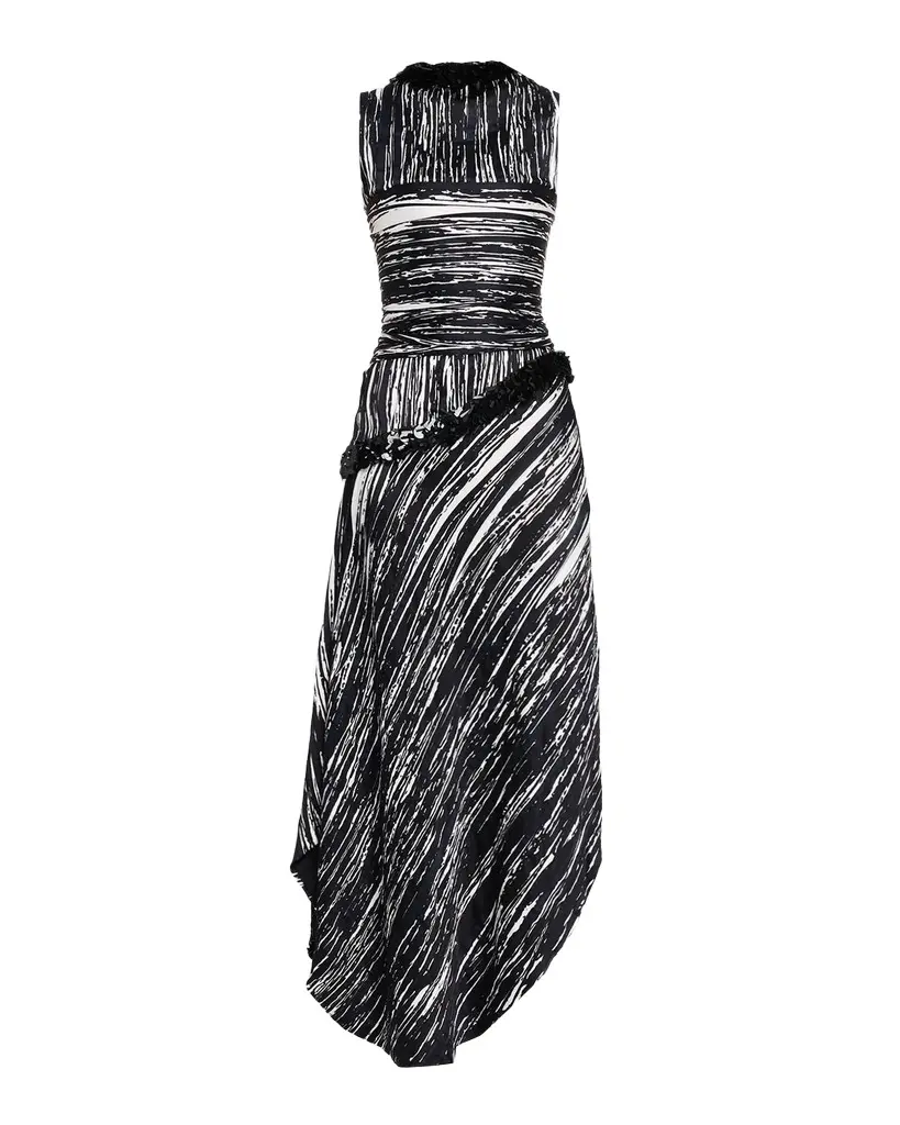 Brandon Maxwell Fiora Sequin-Trim Asymmetric Maxi Dress