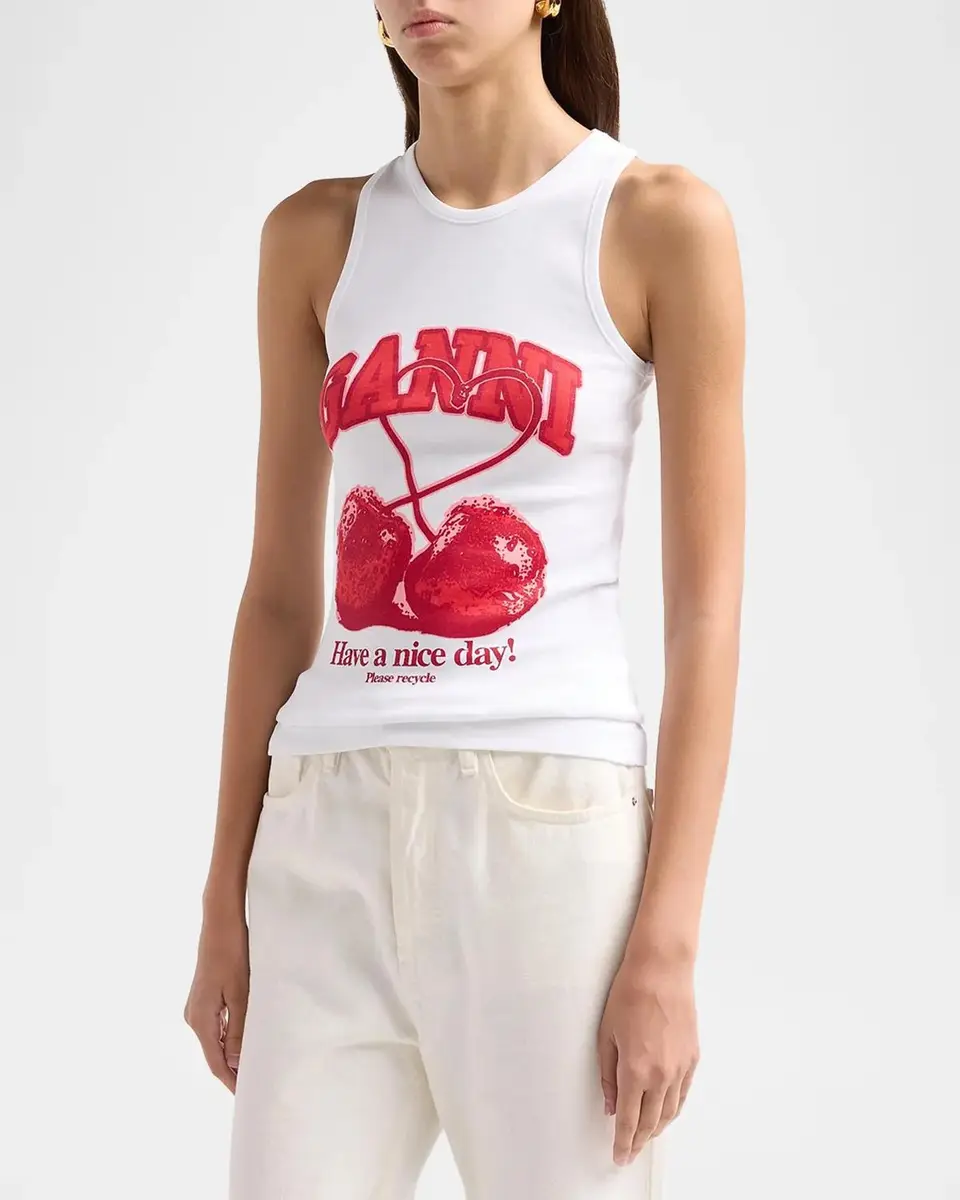 Ganni Compact Rib Jersey Cherry Tank Top | Thumbnail 4 Ganni Compact Rib Jersey Cherry Tank Top | Thumbnail 4