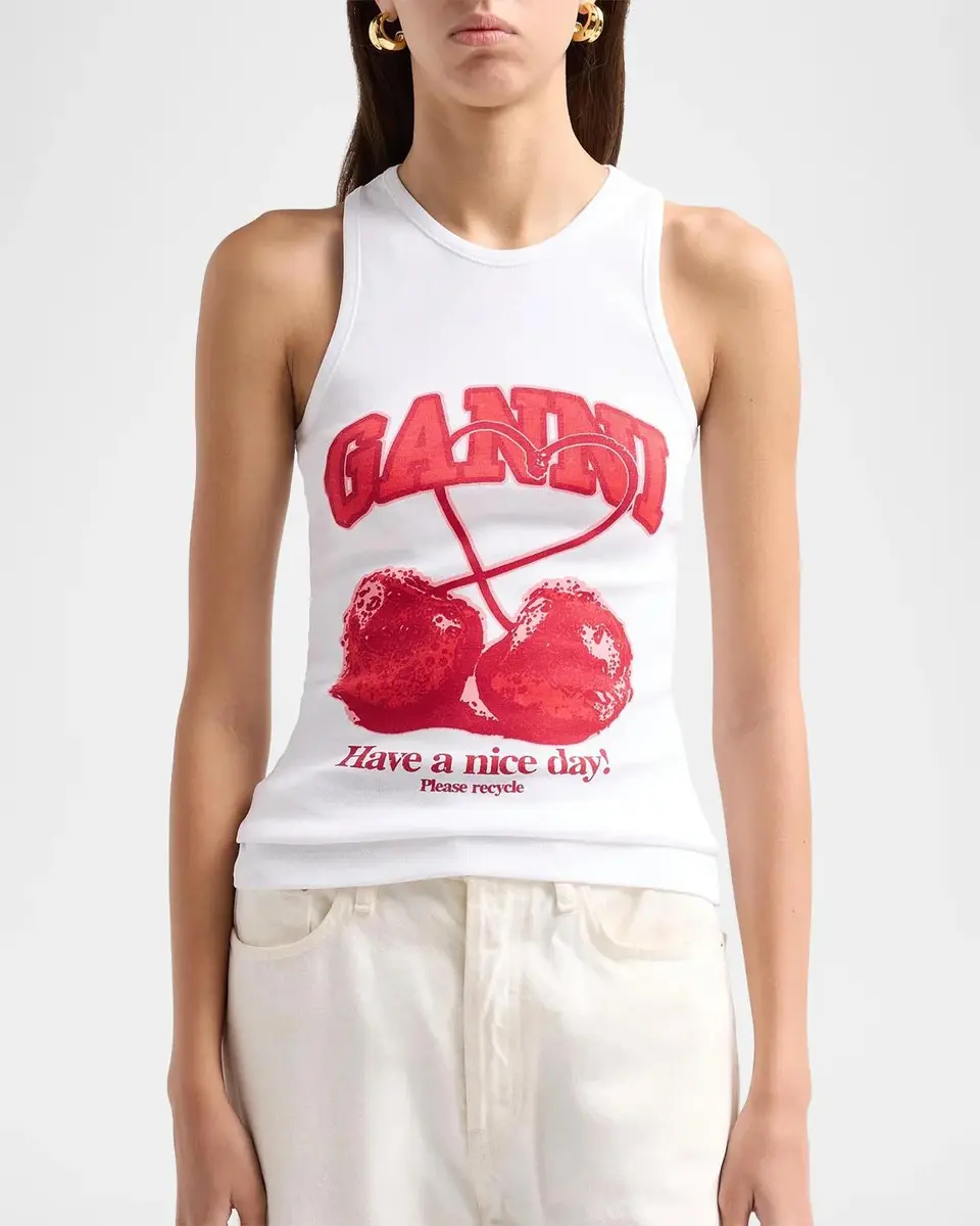 Ganni Compact Rib Jersey Cherry Tank Top | Thumbnail 5 Ganni Compact Rib Jersey Cherry Tank Top | Thumbnail 5