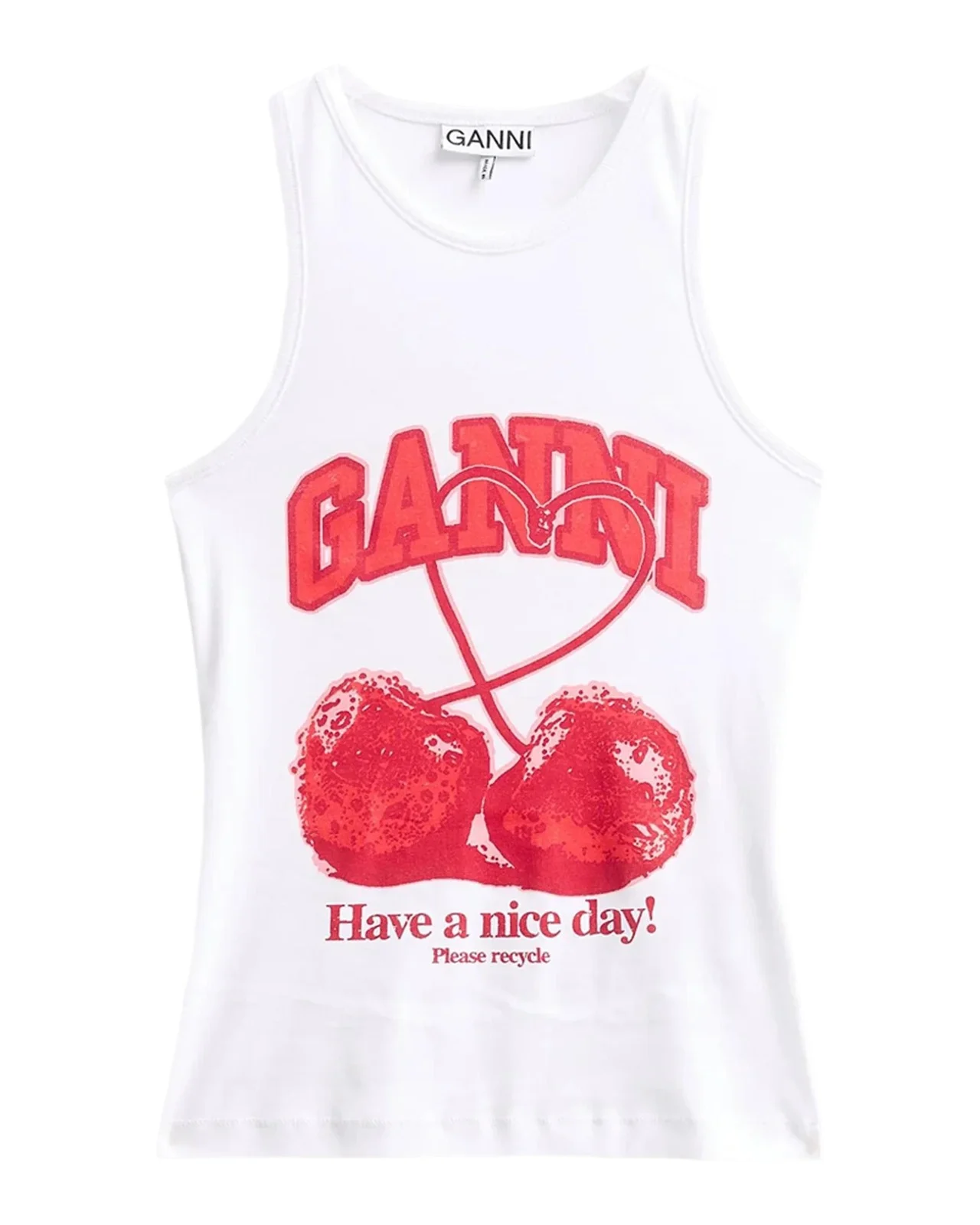 Ganni Compact Rib Jersey Cherry Tank Top