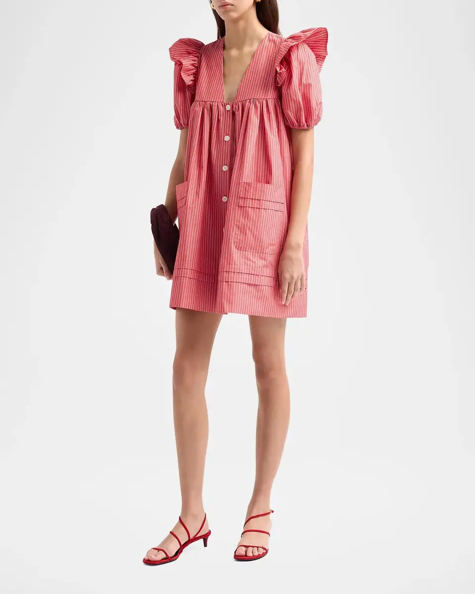 Ganni Oxford Stripe Angel Minidress | Thumbnail 4 Ganni Oxford Stripe Angel Minidress | Thumbnail 4