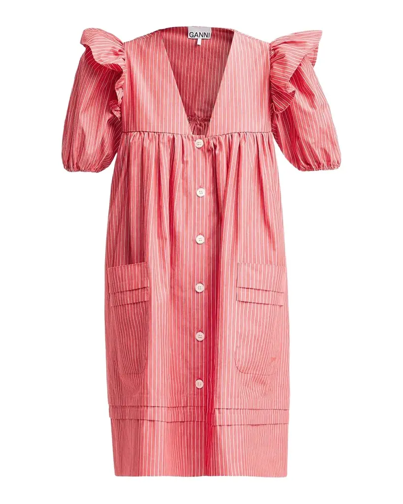 Ganni Oxford Stripe Angel Minidress