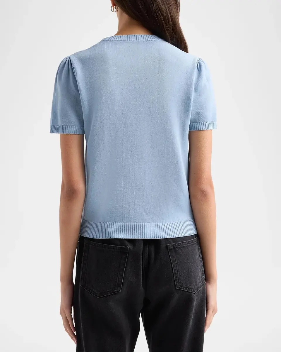 Ganni Argyle Cotton Knit Crewneck T-Shirt | Thumbnail 3