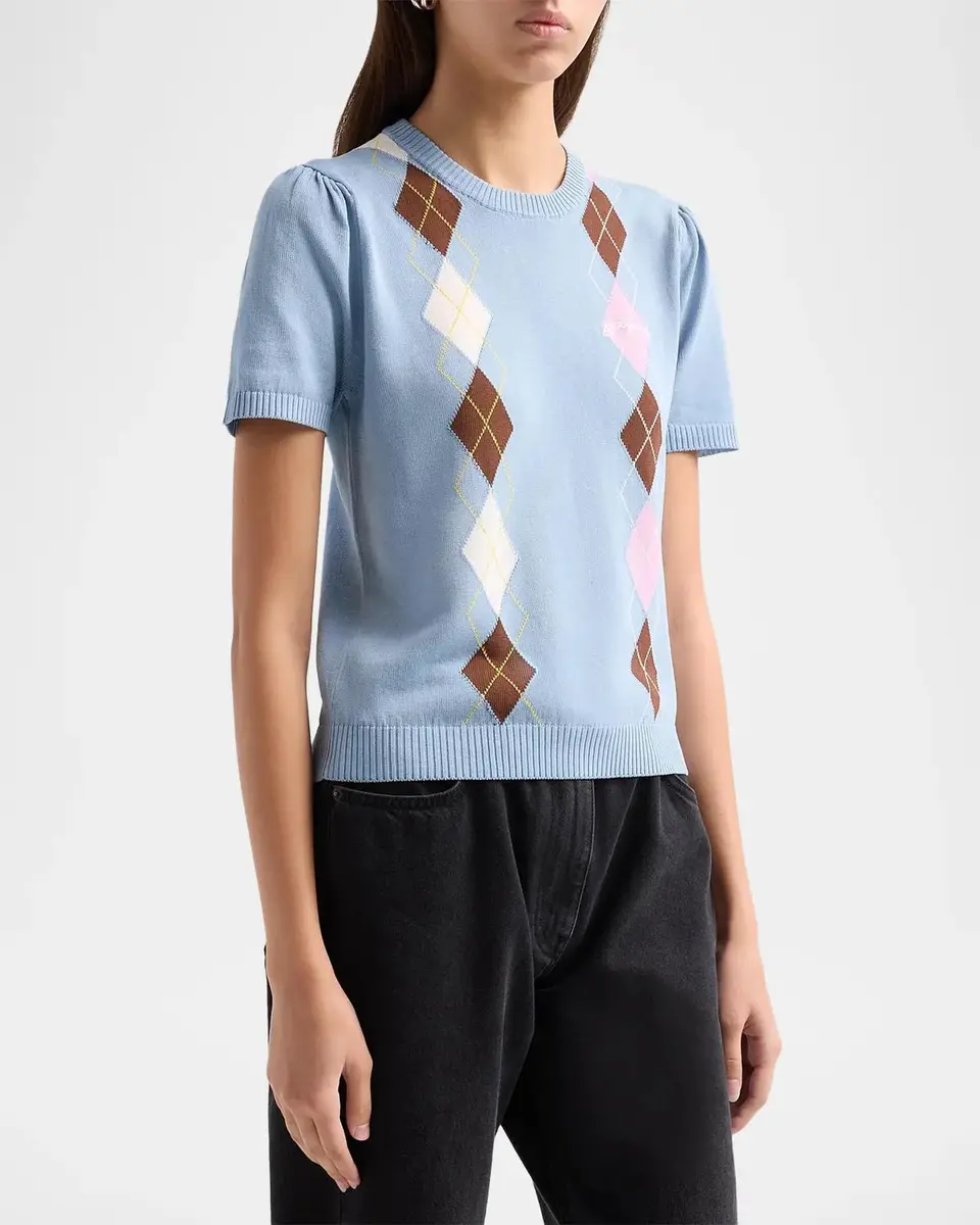 Ganni Argyle Cotton Knit Crewneck T-Shirt | Thumbnail 4