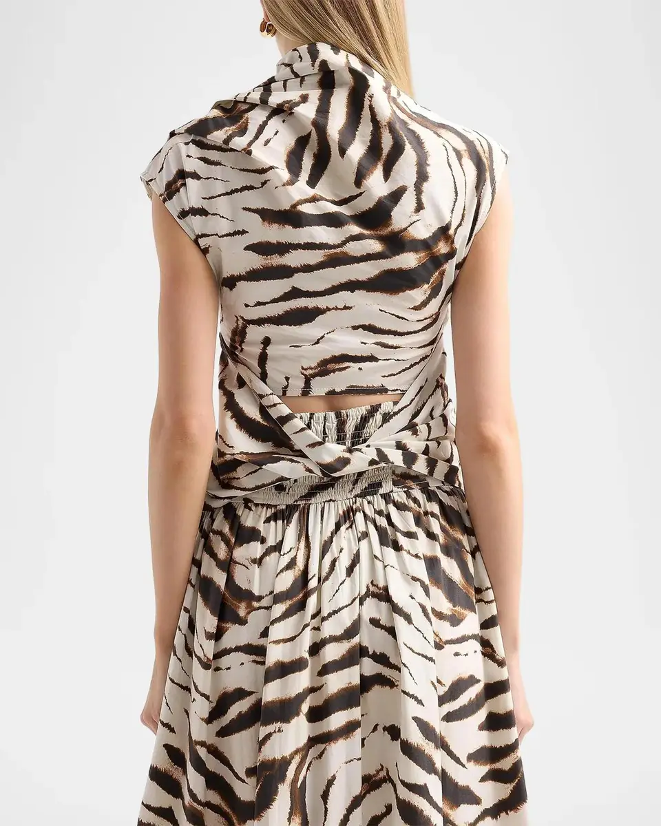 Ganni Tiger Print Stretch Cotton Ruched Top | Thumbnail 3 Ganni Tiger Print Stretch Cotton Ruched Top | Thumbnail 3