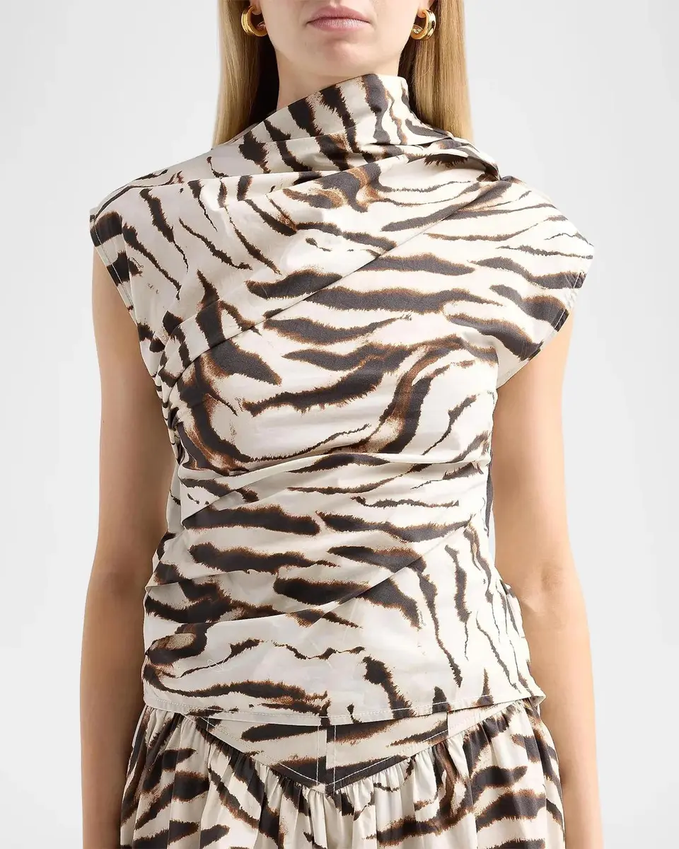 Ganni Tiger Print Stretch Cotton Ruched Top | Thumbnail 5 Ganni Tiger Print Stretch Cotton Ruched Top | Thumbnail 5