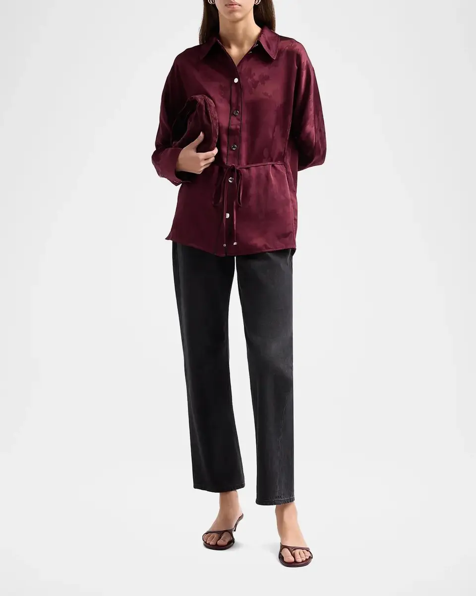 Ganni Satin Jacquard Drawstring Shirt | Thumbnail 2 Ganni Satin Jacquard Drawstring Shirt | Thumbnail 2