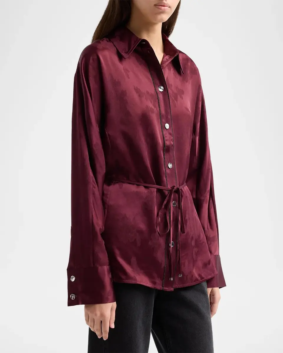 Ganni Satin Jacquard Drawstring Shirt | Thumbnail 4 Ganni Satin Jacquard Drawstring Shirt | Thumbnail 4