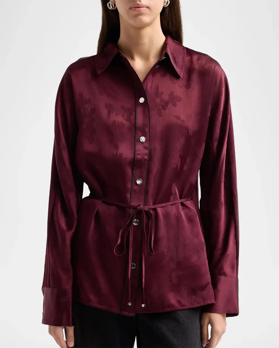 Ganni Satin Jacquard Drawstring Shirt | Thumbnail 5 Ganni Satin Jacquard Drawstring Shirt | Thumbnail 5