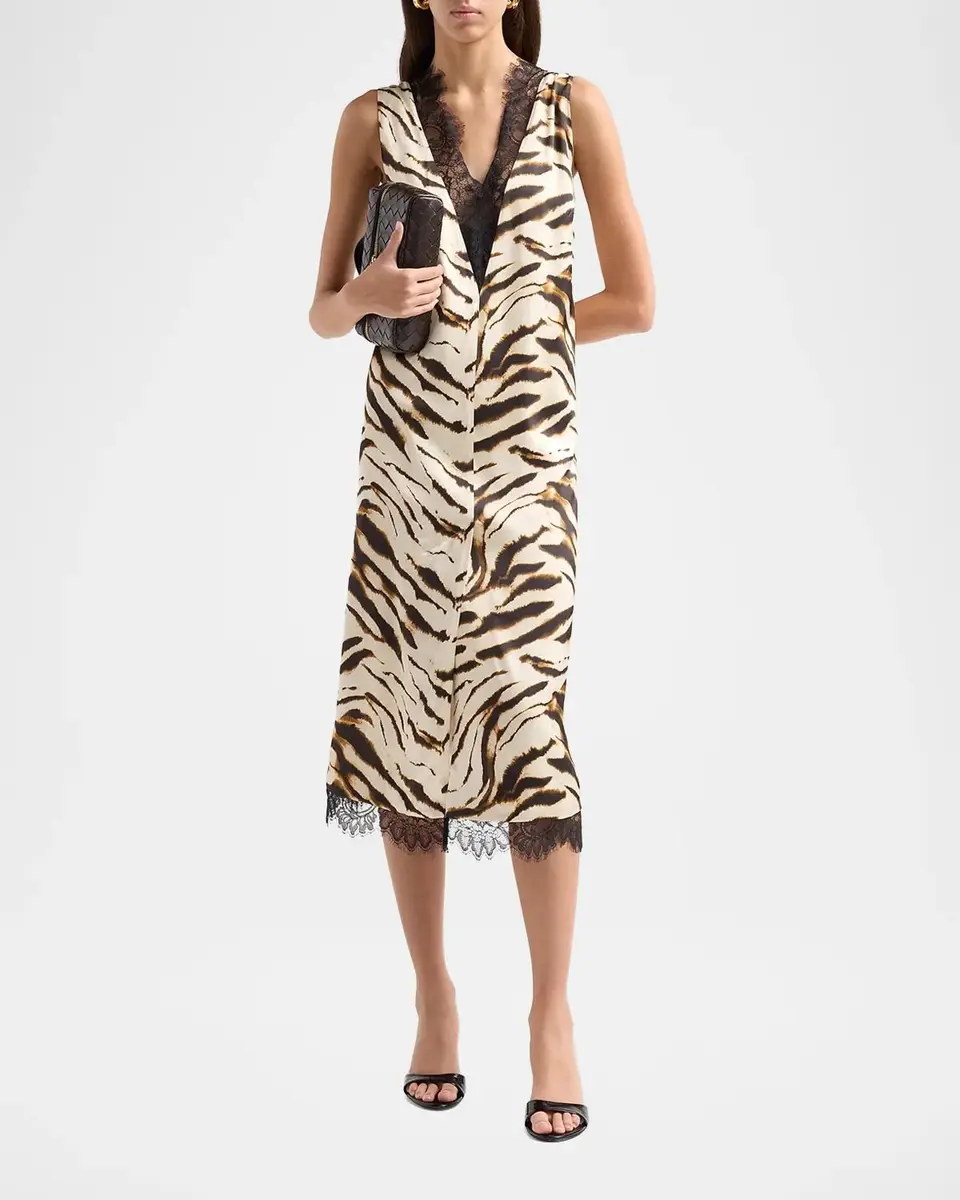 Ganni Printed Satin V-Neck Midi Dress | Thumbnail 2 Ganni Printed Satin V-Neck Midi Dress | Thumbnail 2