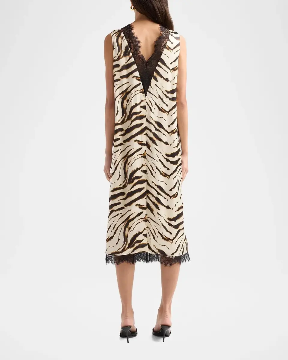 Ganni Printed Satin V-Neck Midi Dress | Thumbnail 3 Ganni Printed Satin V-Neck Midi Dress | Thumbnail 3