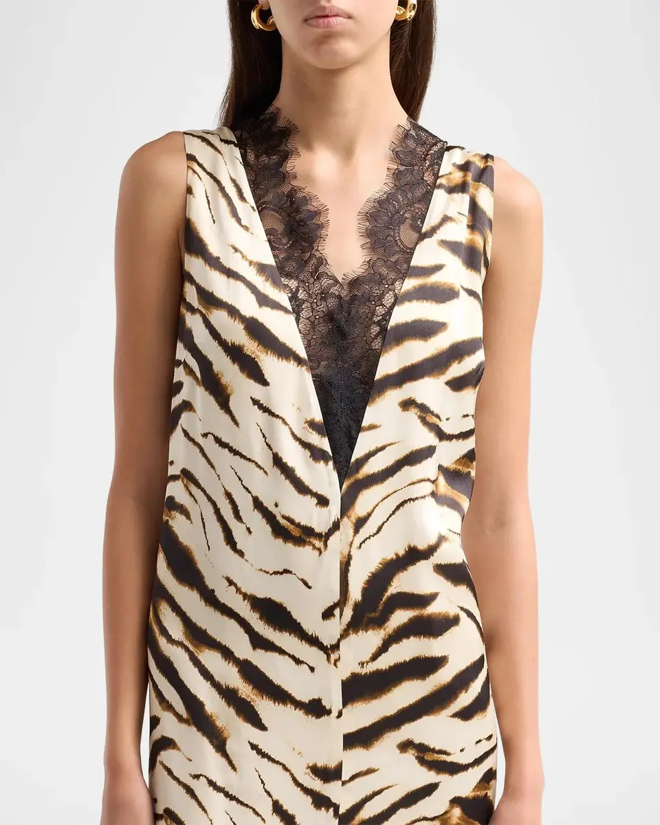 Ganni Printed Satin V-Neck Midi Dress | Thumbnail 5 Ganni Printed Satin V-Neck Midi Dress | Thumbnail 5