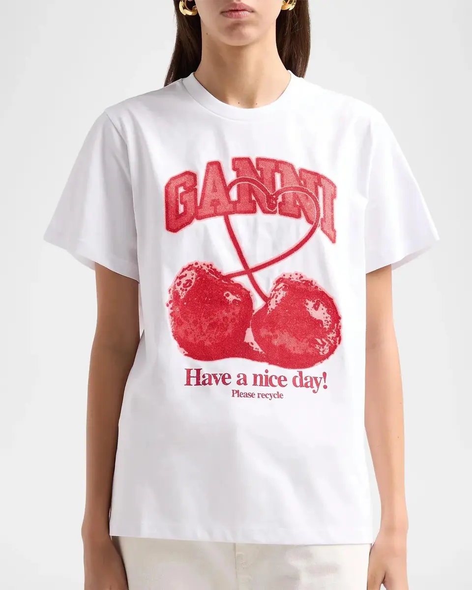 Ganni Cherry Cotton Crewneck T-Shirt | Thumbnail 4
