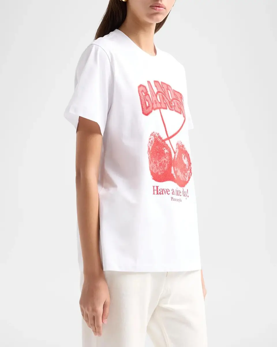 Ganni Cherry Cotton Crewneck T-Shirt | Thumbnail 5