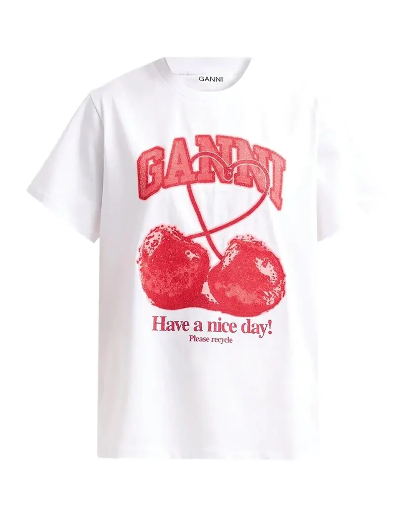 Ganni Cherry Cotton Crewneck T-Shirt