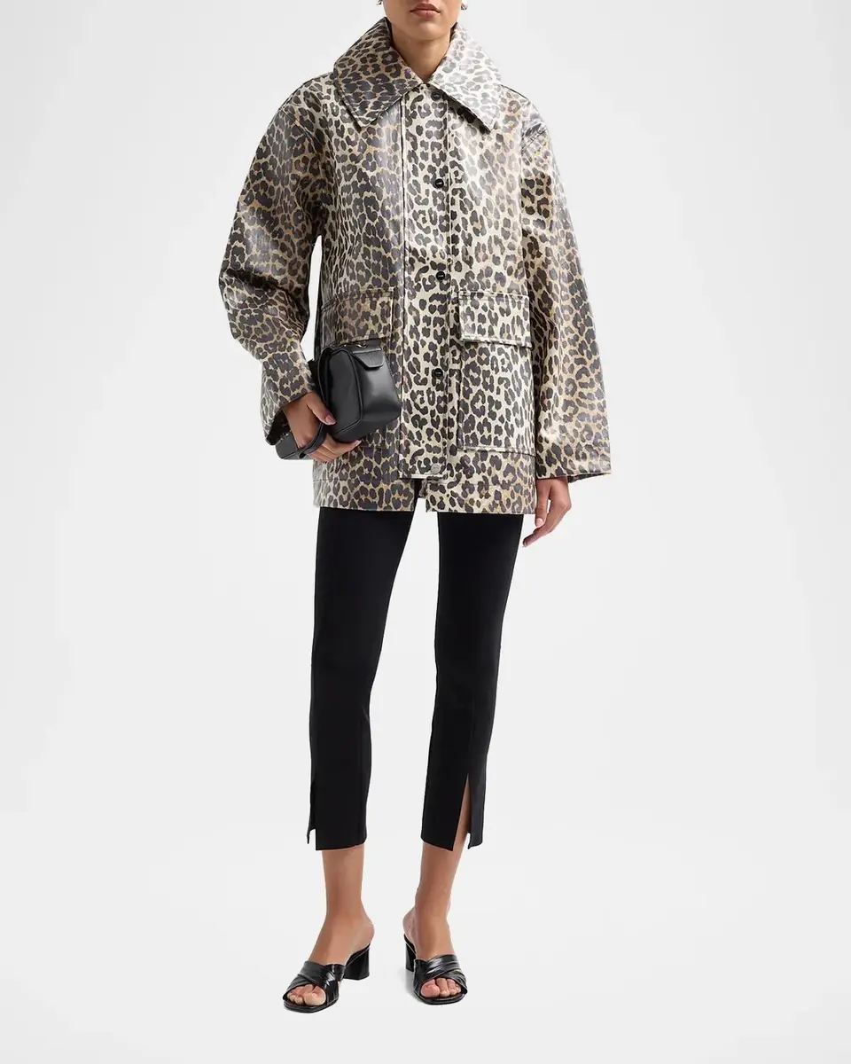 Ganni Laminated Leopard-Print Cotton Canvas Jacket | Thumbnail 2 Ganni Laminated Leopard-Print Cotton Canvas Jacket | Thumbnail 2