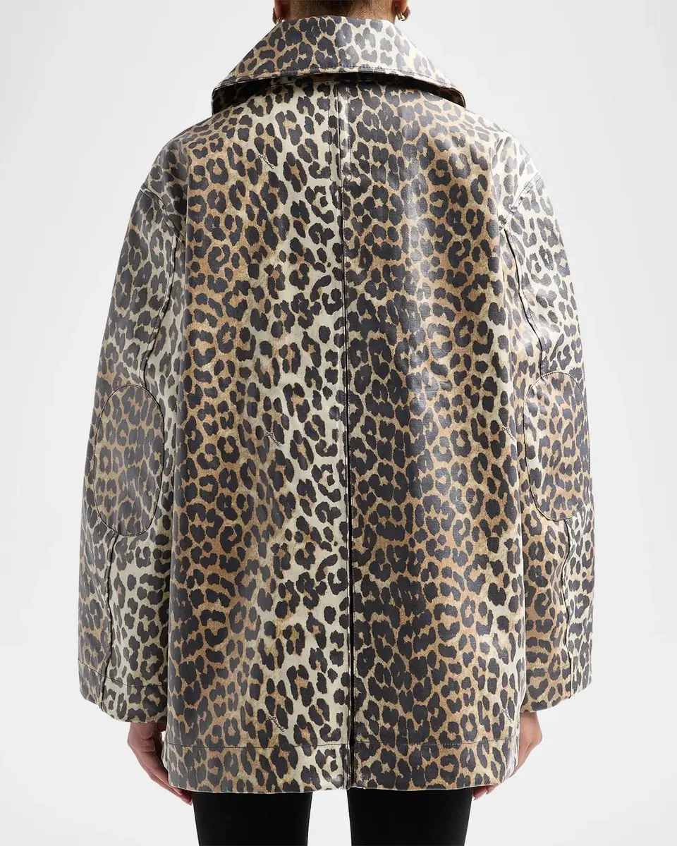 Ganni Laminated Leopard-Print Cotton Canvas Jacket | Thumbnail 3 Ganni Laminated Leopard-Print Cotton Canvas Jacket | Thumbnail 3