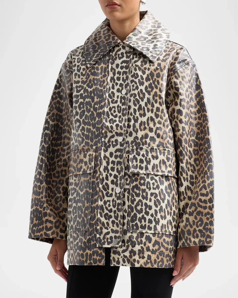 Ganni Laminated Leopard-Print Cotton Canvas Jacket | Thumbnail 4 Ganni Laminated Leopard-Print Cotton Canvas Jacket | Thumbnail 4