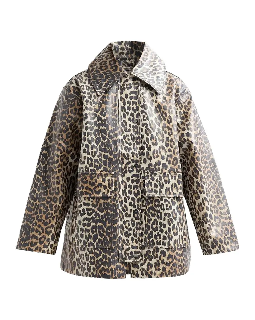 Ganni Laminated Leopard-Print Cotton Canvas Jacket
