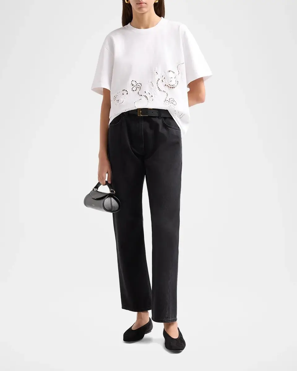 Ganni Embroidered Anglais Cotton Jersey T-Shirt | Thumbnail 2